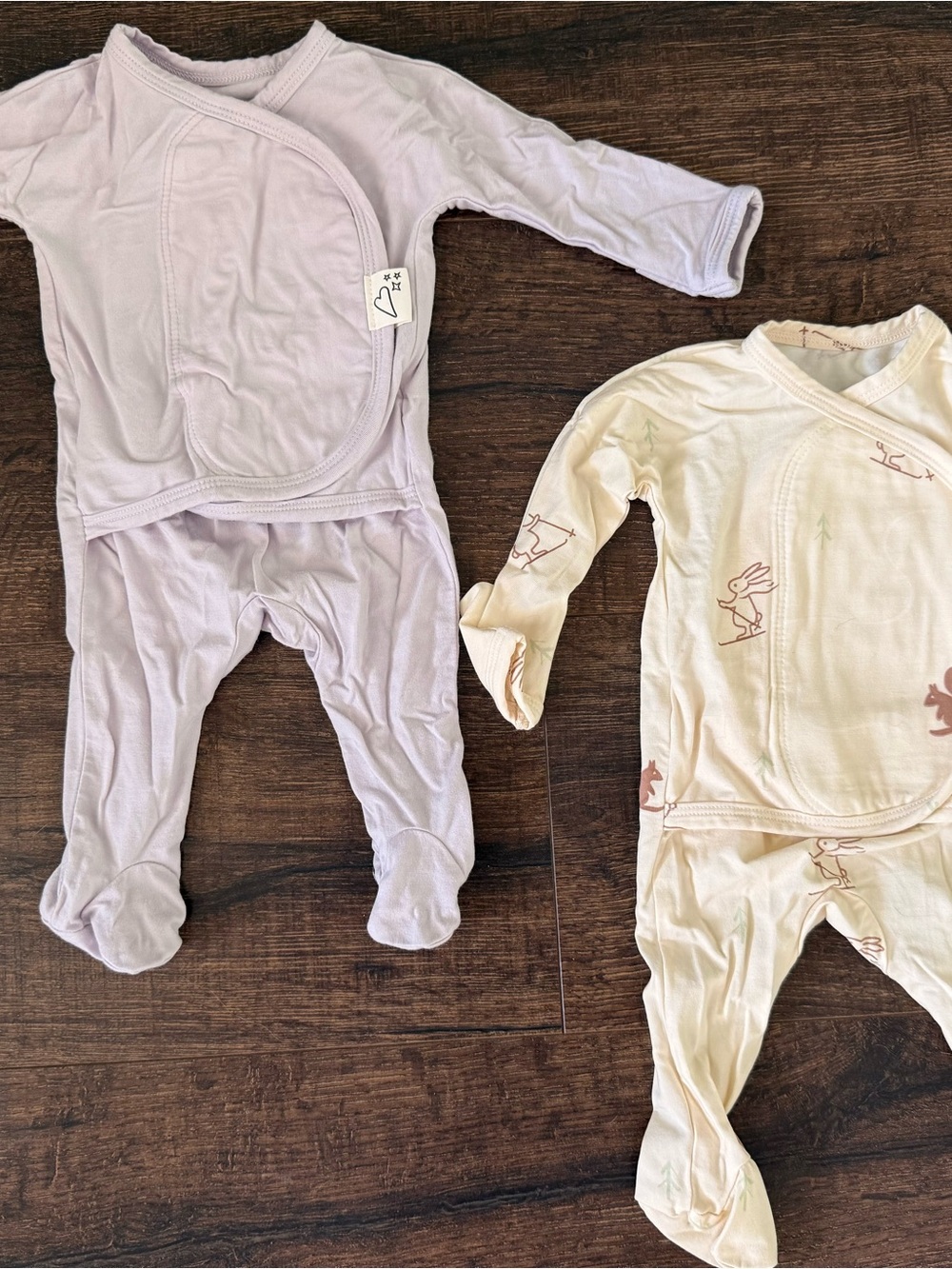 Bonsai Brand -Lavender and Cream Baby Footed One-Pieces - Soft Cotton Wrap-Front